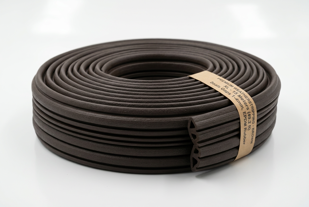 Bruine XL tochtstrip rubber 1-4mm dik, 15m lang